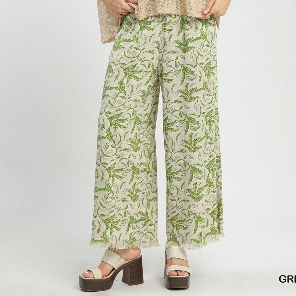 Floral Green Wide-Leg Pants